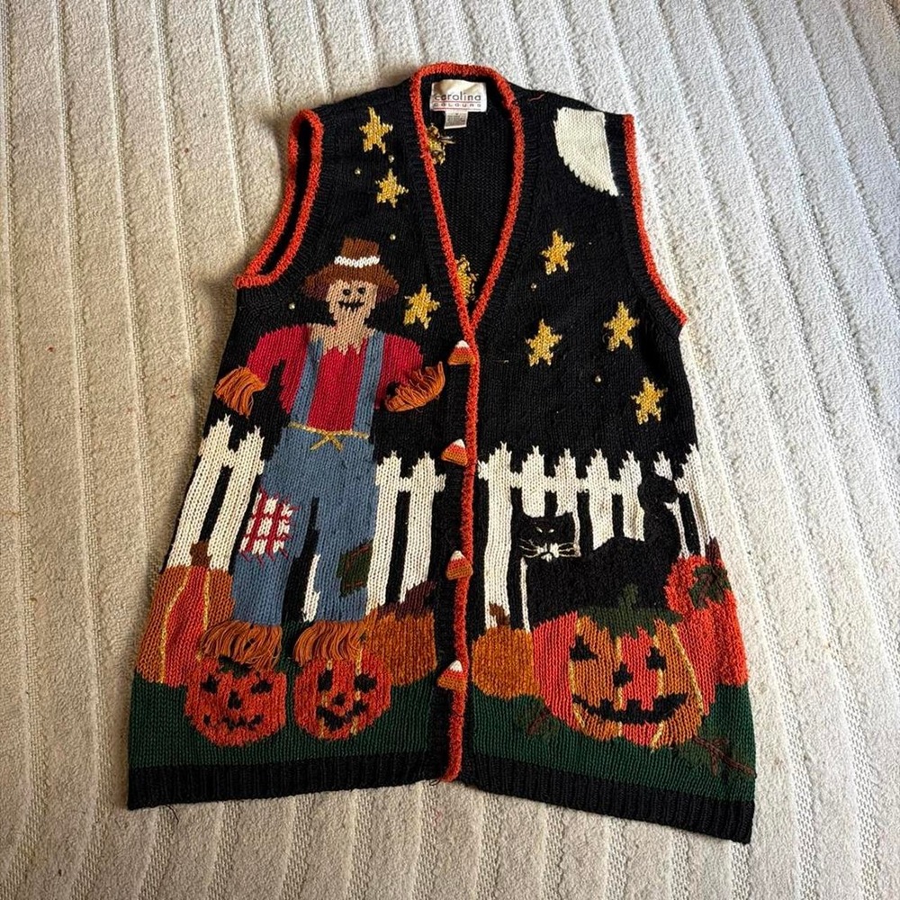 Carolina Colours Vintage Autumn Fall Halloween Sweater size M Cottage Novelty